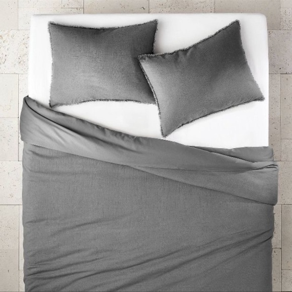 CASALUNA Heavyweight Linen Blend Duvet & Pillow Sham Set Gray Full/Queen